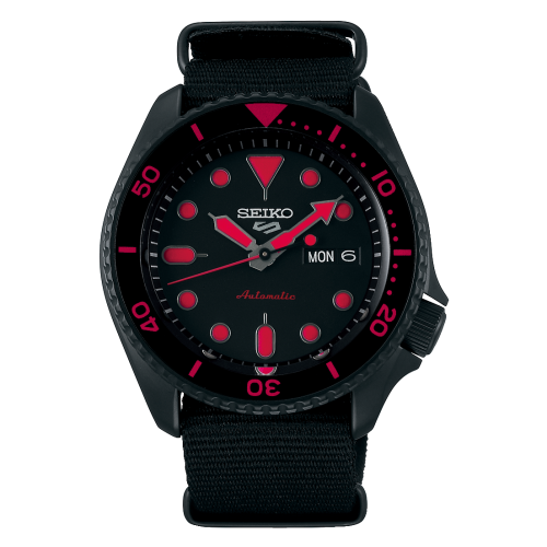Seiko 5 Sports Street Style Hard Coating / Black - Red / NATO